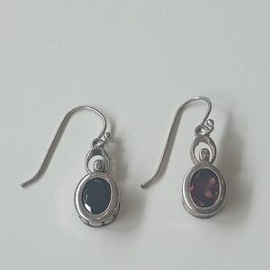 Vintage LUC Sterling Silver Garnet Dangle Earrings